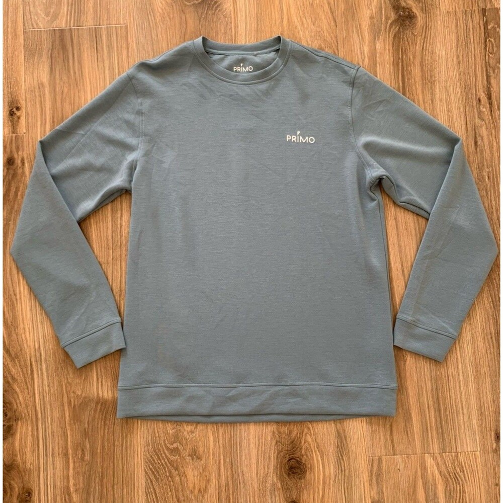 PRIMO Men's Blue Gray Solid Logo Crewneck Pullover Sweatshirt Long Sleeve L